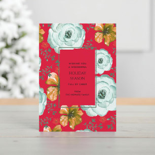 Red Floral Watercolor Roses Botanical Holiday Card