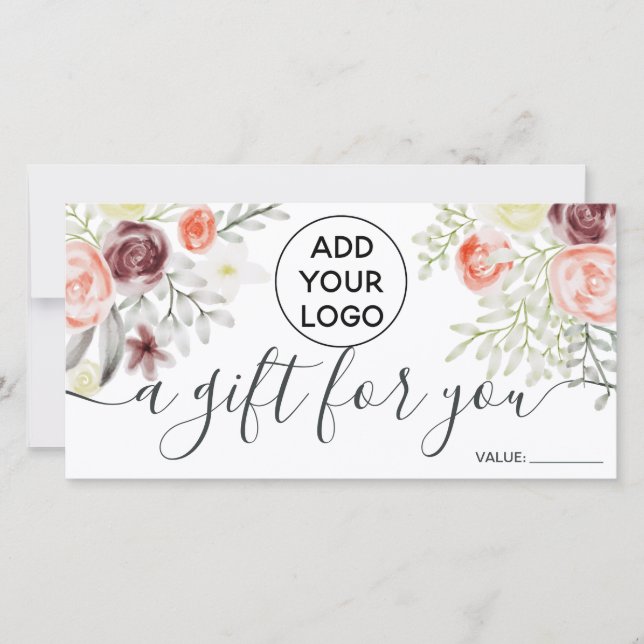 Red floral watercolor rustic logo gift certificate (Front)