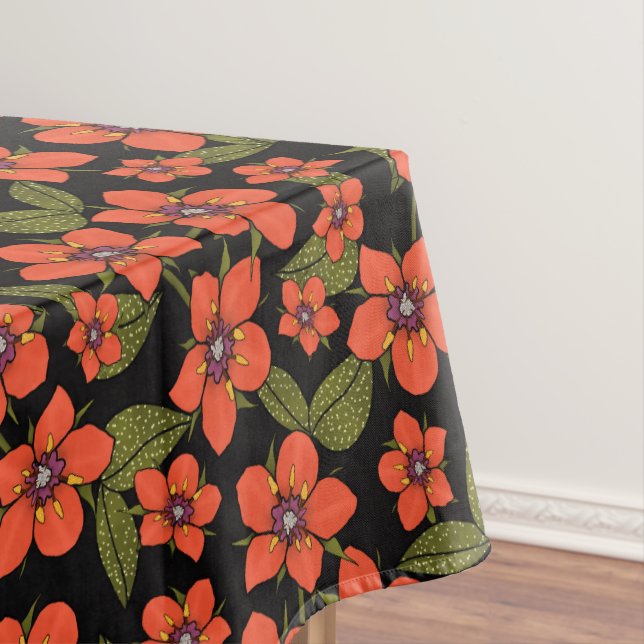 Red floral watercolor tablecloth (In Situ)
