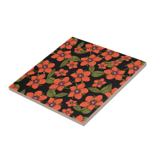 Red floral watercolor tile