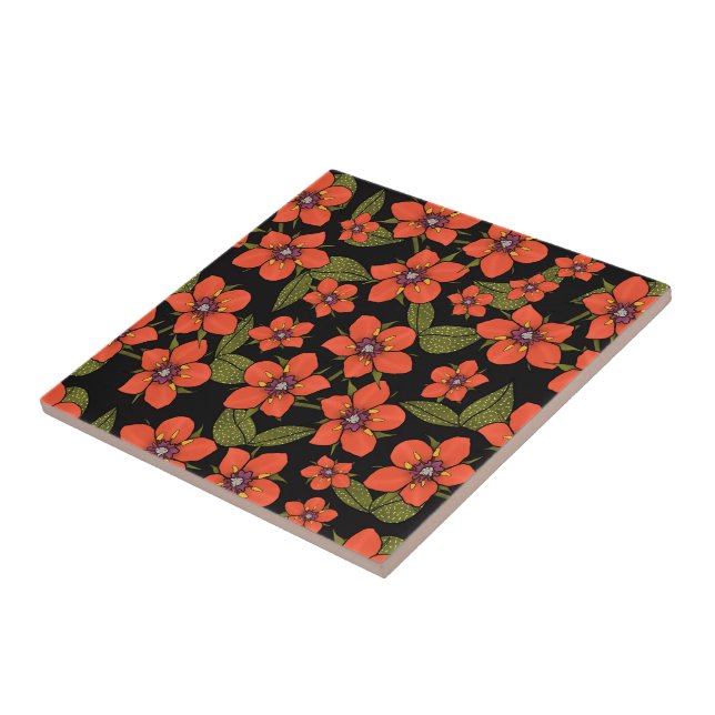 Red floral watercolor tile (Side)
