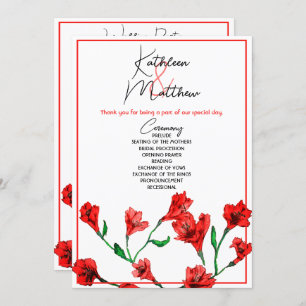 Red Floral Watercolor Wedding Programme