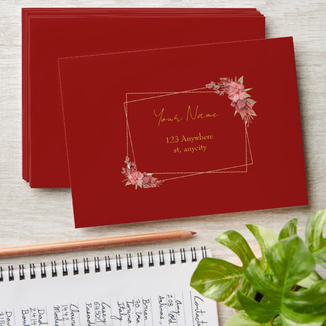 Red floral wedding envelop Editable Envelope (Stacked)