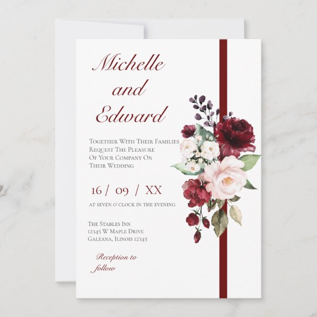 Red Floral Wedding Invitation (Front)