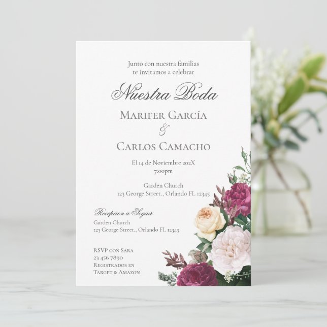 Red Floral Wedding invitation Invitation Spa (Standing Front)