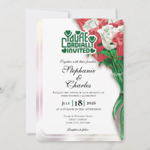 Red Floral Wedding Invite - Green Heading #4
