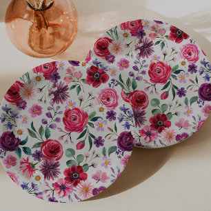 Red Floral Wedding Paper Plate