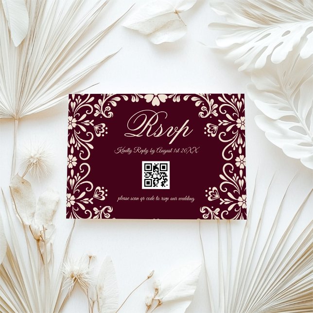 Red Floral Wedding QR RSVP Card (Creator Uploaded)
