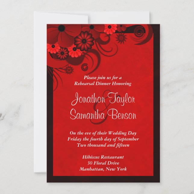 Red Floral Wedding Rehearsal Dinner Invitations (Front)