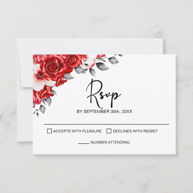 Red Floral Wedding RSVP (Front)