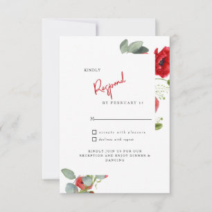 Red Floral Wedding RSVP Card
