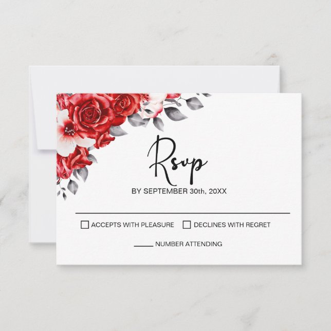 Red Floral Wedding RSVP Card (Front)