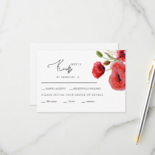 Red Floral Wedding RSVP Card