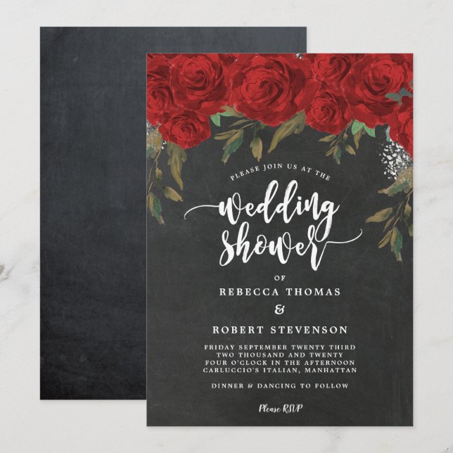 red floral wedding shower invitation (Front/Back)