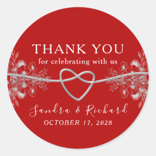Red Floral Wedding Thank You Favour Classic Round Sticker