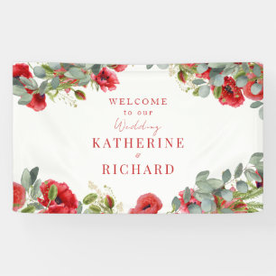 Red Floral Wedding Welcome Banner