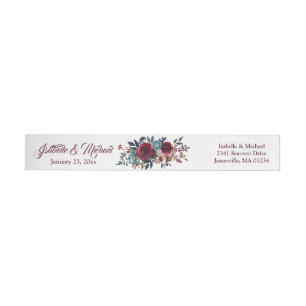 Red Floral Wedding Wraparound Return Address Label