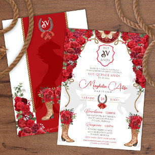 Red Floral Western Charro Quinceañera Invitation