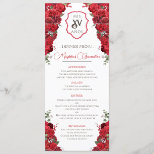 Red Floral Western Charro Quinceañera Party Menu