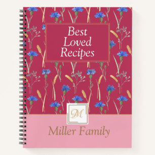Red Floral Wildflower Mongoram Recipe Notebook