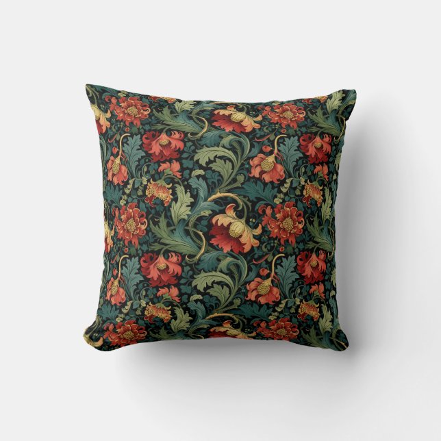 Red Floral William Morris print Cushion (Front)