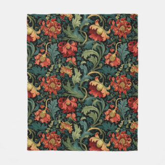 Red Floral William Morris print Fleece Blanket