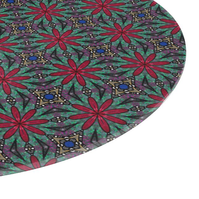 Red Floral With Green and Blue Cutting Board (Corner)