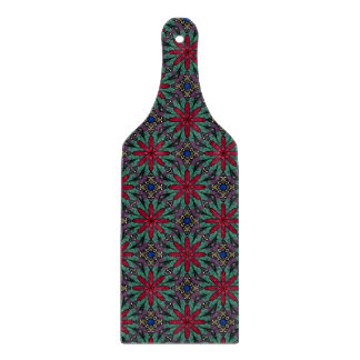Red Floral With Green and Blue Cutting Board