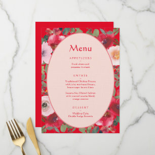 Red floral wreath Chinese wedding reception Menu