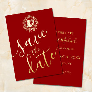 Red Floral wreath Chinese wedding save the date