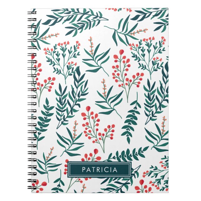 Red Florals and Green Leaves Personalised Notebook (Front)
