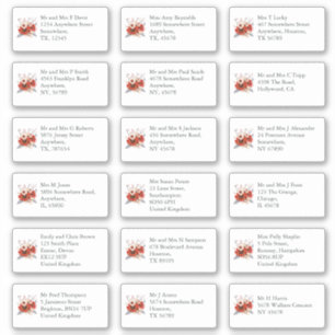 Red Florals Individual Wedding Guest Name Address