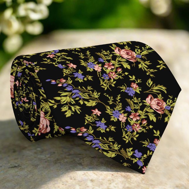 Red Florals Purple Flowers Green Leaves Plants Tie (Creator Uploaded)