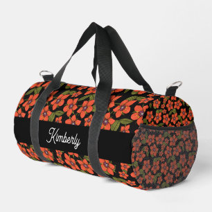 Red Florals Watercolor Monogram Duffle Bag