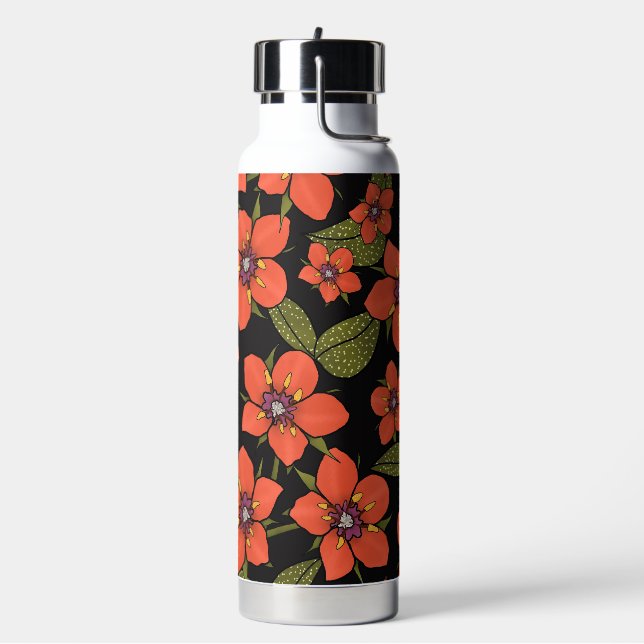Red florals watercolor water bottle (Left)