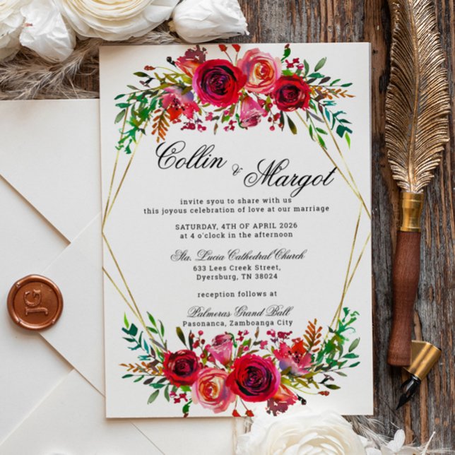 Red Florals Wedding Frame Announcement (Creator Uploaded)