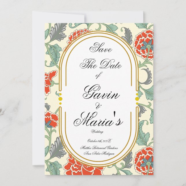 Red Florals with Green Leaves Invitation (Front)
