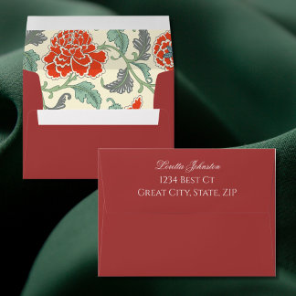Red Florals with Green Leaves Wedding Envelope