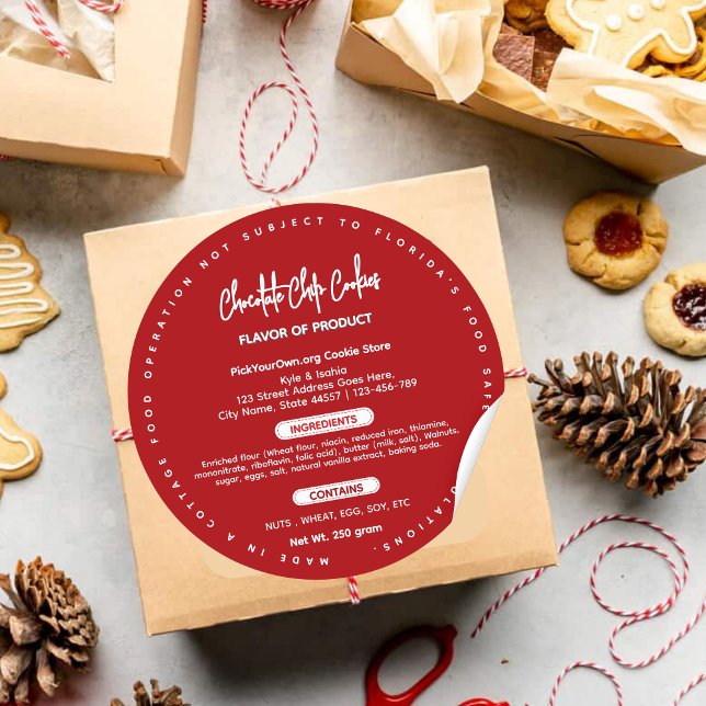 Red Florida cottage food label (Creator Uploaded)