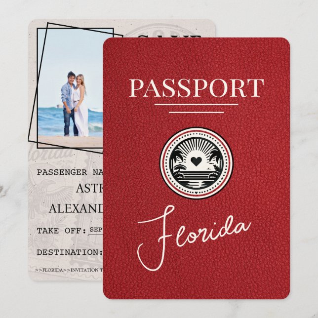 Red Florida Passport Save The Date (Front/Back)