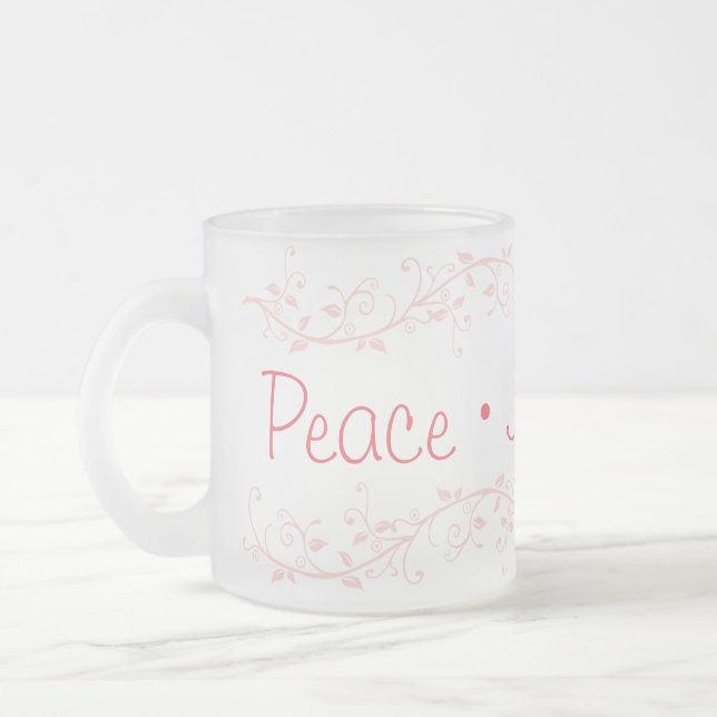 Red Flourish Peace Joy Love Christmas Frosted Glass Coffee Mug (Left)