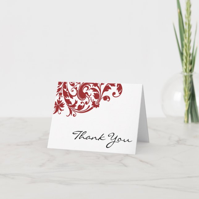 Red Flourish Swirl Thank You Card (Front)