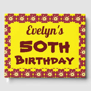 Red Flower 50th Birthday Party Guest Book