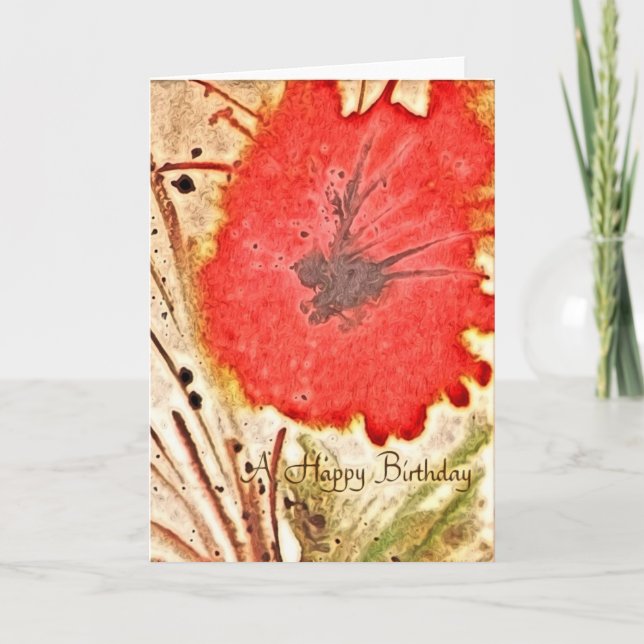 Red Flower Abstract Birthday Card (Front)