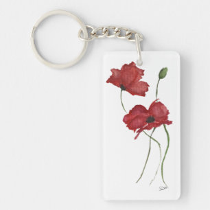 Red Flower Acrylic Keychain,  (double-sided) Key Ring