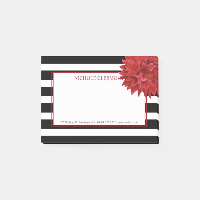 Red Flower And Black And White Stripes Post-it Notes (Front)
