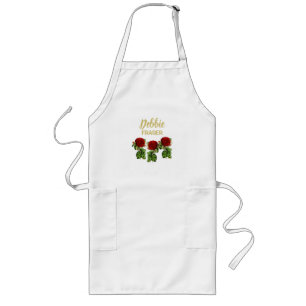 Red flower and green leaves custom name long apron