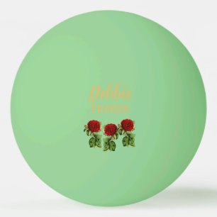 Red flower and green leaves custom name ping pong ball