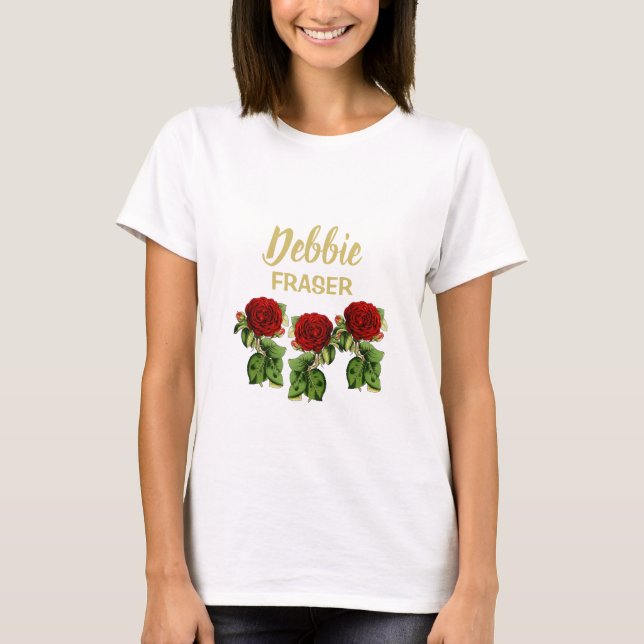 Red flower and green leaves custom name T-Shirt (Front)
