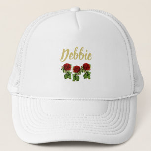 Red flower and green leaves custom name trucker hat